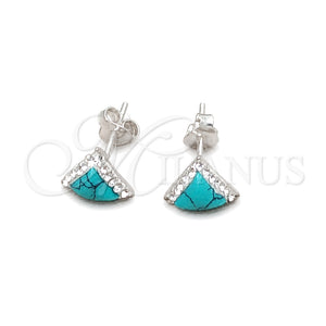 Sterling Silver Stud Earring, with White Cubic Zirconia and Turquoise Pearl, Polished, Silver Finish, 02.399.0035