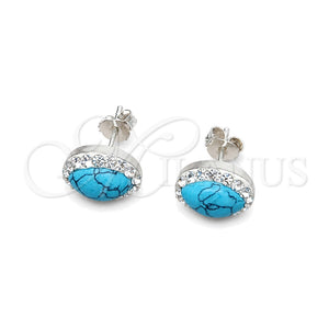 Sterling Silver Stud Earring, with White Cubic Zirconia and Turquoise Pearl, Polished, Silver Finish, 02.399.0037