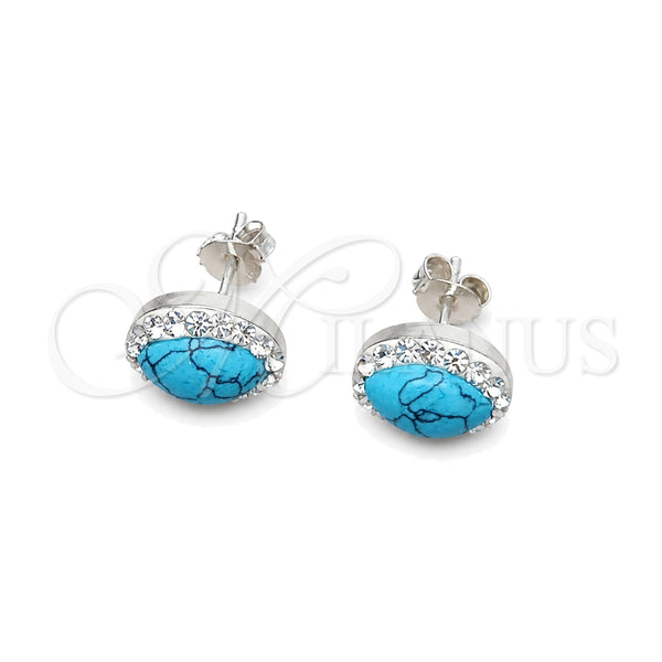 Sterling Silver Stud Earring, with White Cubic Zirconia and Turquoise Pearl, Polished, Silver Finish, 02.399.0037