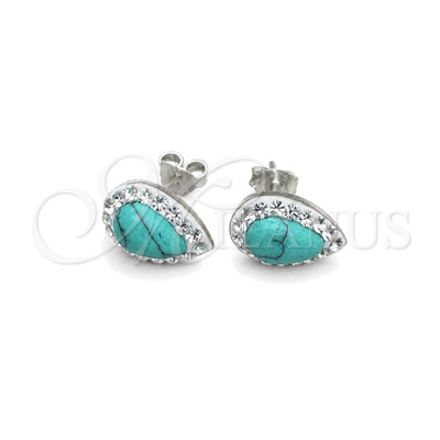 Sterling Silver Stud Earring, with White Cubic Zirconia and Turquoise Pearl, Polished, Silver Finish for wholesale, main product view