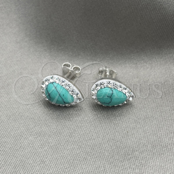 Sterling Silver Ring — Stud Earring with White Cubic Zirconia and Turquoise — main product view — SKU 149186 | Plata 925 anillo — Stud Earring with blanco Cubic Zirconia and Turquoise — SKU 149186