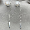Sterling Silver Long Earring, Ball Design, with Ivory Pearl and White Crystal, Polished, Silver Finish, 02.399.0039
