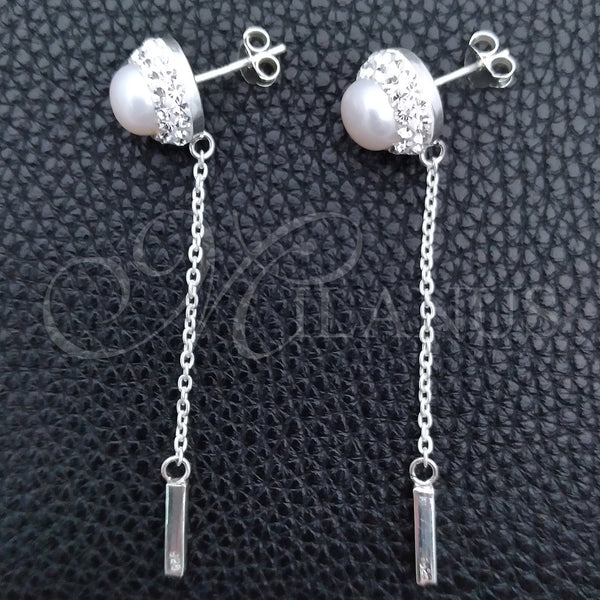 Sterling Silver Ring — Long Earring Ball Design with Ivory Pearl and — main product view — SKU 149187 | Plata 925 anillo — Long Earring Ball diseño with Ivory Pearl and — SKU 149187