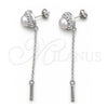 Sterling Silver Long Earring, Ball Design, with Ivory Pearl and White Crystal, Polished, Silver Finish, 02.399.0039