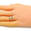 Oro Laminado Multi Stone Ring, Gold Filled Style Turtle Design, with White Cubic Zirconia and White Micro Pave, Polished, Golden Finish, 01.341.0077