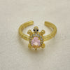 Oro Laminado Multi Stone Ring, Gold Filled Style Turtle Design, with Pink Cubic Zirconia and White Micro Pave, Polished, Golden Finish, 01.341.0077.1 (One size fits all)