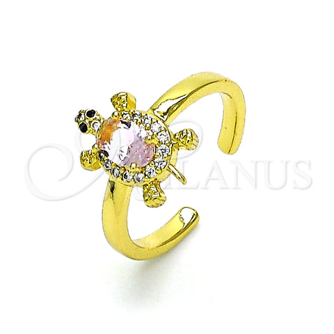 Oro Laminado Multi Stone Ring, Gold Filled Style Turtle Design, with Pink Cubic Zirconia and White Micro Pave, Polished, Golden Finish, 01.341.0077.1 (One size fits all)