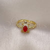 Oro Laminado Multi Stone Ring, Gold Filled Style Turtle Design, with Garnet Cubic Zirconia and White Micro Pave, Polished, Golden Finish, 01.341.0077.2 (One size fits all)