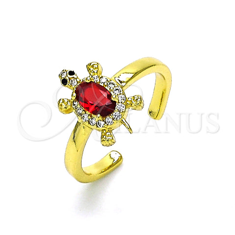 Oro Laminado Multi Stone Ring, Gold Filled Style Turtle Design, with Garnet Cubic Zirconia and White Micro Pave, Polished, Golden Finish, 01.341.0077.2 (One size fits all)