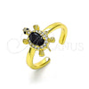 Oro Laminado Multi Stone Ring, Gold Filled Style Turtle Design, with Black Cubic Zirconia and White Micro Pave, Polished, Golden Finish, 01.341.0077.5 (One size fits all)