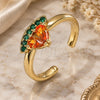 Oro Laminado Multi Stone Ring, Gold Filled Style Watermelon and Teardrop Design, with Orange and Green Cubic Zirconia, Polished, Golden Finish, 01.341.0082 (One size fits all)