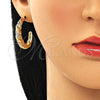 Oro Laminado Stud Earring, Gold Filled Style Twist Design, with White Micro Pave, Polished, Golden Finish, 02.195.0154