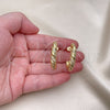 Oro Laminado Stud Earring, Gold Filled Style Twist Design, with White Micro Pave, Polished, Golden Finish, 02.195.0154