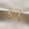 Oro Laminado Stud Earring, Gold Filled Style Twist Design, with White Micro Pave, Polished, Golden Finish, 02.195.0154