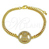 Oro Laminado Fancy Bracelet, Gold Filled Style Teddy Bear Design, with White and Garnet Micro Pave, Polished, Golden Finish, 03.195.0001.08 (04 MM Thickness, 8 Inches Length)
