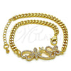 Oro Laminado Fancy Bracelet, Gold Filled Style Butterfly Design, with White Micro Pave, Polished, Golden Finish, 03.195.0002.08 (04 MM Thickness, 8 Inches Length)
