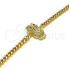 Oro Laminado Fancy Bracelet, Gold Filled Style Owl Design, with White Micro Pave and Orange Red Cubic Zirconia, Polished, Golden Finish, 03.195.0003.08 (04 MM Thickness, 8 Inches Length)