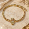 Oro Laminado Fancy Bracelet, Gold Filled Style Owl Design, with White Micro Pave and Orange Red Cubic Zirconia, Polished, Golden Finish, 03.195.0003.08 (04 MM Thickness, 8 Inches Length)