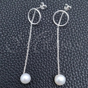 Sterling Silver Ring — Long Earring Ball Design with Ivory Pearl Polished — main product view — SKU 149221 | Plata 925 anillo — Long Earring Ball diseño with Ivory Pearl pulido — SKU 149221