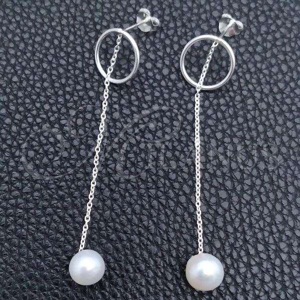 Sterling Silver Ring — Long Earring Ball Design with Ivory Pearl Polished — main product view — SKU 149221 | Plata 925 anillo — Long Earring Ball diseño with Ivory Pearl pulido — SKU 149221