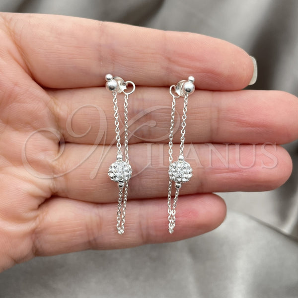 Sterling Silver Ring — Long Earring Heart Design with White Crystal Polished — alternate product view — SKU 149222 | Plata 925 anillo — Long Earring corazón diseño with cristal blanco pulido — SKU 149222