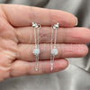 Sterling Silver Long Earring, Heart Design, with White Crystal, Polished, Silver Finish, 02.399.0045