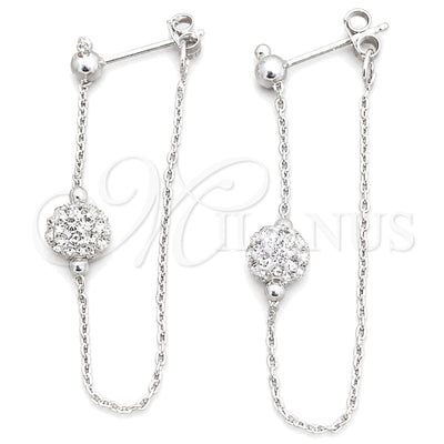 Sterling Silver Long Earring, Heart Design, with White Crystal, Polished, Silver Finish, 02.399.0045
