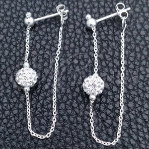 Sterling Silver Ring — Long Earring Heart Design with White Crystal Polished — main product view — SKU 149222 | Plata 925 anillo — Long Earring corazón diseño with cristal blanco pulido — SKU 149222