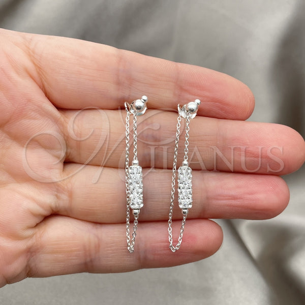 Sterling Silver Ring — Long Earring Ball Design with White Crystal Polished — alternate product view — SKU 149223 | Plata 925 anillo — Long Earring Ball diseño with cristal blanco pulido — SKU 149223