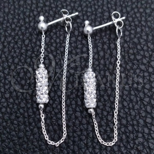 Sterling Silver Ring — Long Earring Ball Design with White Crystal Polished — main product view — SKU 149223 | Plata 925 anillo — Long Earring Ball diseño with cristal blanco pulido — SKU 149223