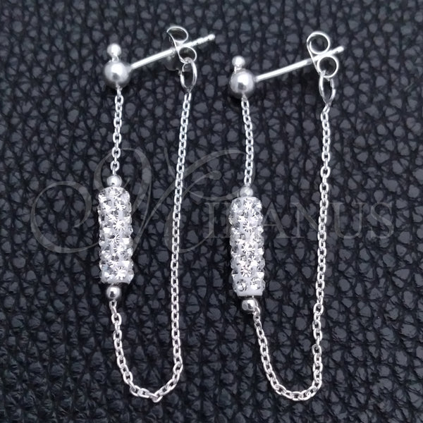 Sterling Silver Ring — Long Earring Ball Design with White Crystal Polished — main product view — SKU 149223 | Plata 925 anillo — Long Earring Ball diseño with cristal blanco pulido — SKU 149223