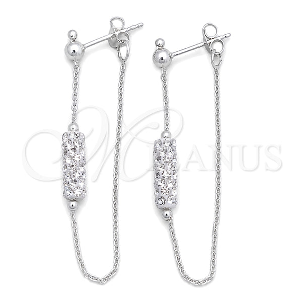 Sterling Silver Long Earring, Ball Design, with White Crystal, Polished, Silver Finish, 02.399.0045