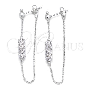 Sterling Silver Long Earring, Ball Design, with White Crystal, Polished, Silver Finish, 02.399.0045