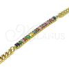 Oro Laminado Fancy Bracelet, Gold Filled Style Miami Cuban and Baguette Design, with Multicolor Cubic Zirconia, Polished, Golden Finish, 03.130.0010.1.08 (05 MM Thickness, 8 Inches Length)
