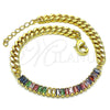 Oro Laminado Fancy Bracelet, Gold Filled Style Miami Cuban and Baguette Design, with Multicolor Cubic Zirconia, Polished, Golden Finish, 03.130.0010.1.08 (05 MM Thickness, 8 Inches Length)
