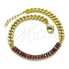 Oro Laminado Fancy Bracelet, Gold Filled Style Miami Cuban and Baguette Design, with Garnet Cubic Zirconia, Polished, Golden Finish, 03.130.0010.2.08 (05 MM Thickness, 8 Inches Length)