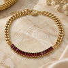 Oro Laminado Fancy Bracelet, Gold Filled Style Miami Cuban and Baguette Design, with Garnet Cubic Zirconia, Polished, Golden Finish, 03.130.0010.2.08 (05 MM Thickness, 8 Inches Length)