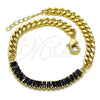 Oro Laminado Fancy Bracelet, Gold Filled Style Miami Cuban and Baguette Design, with Black Cubic Zirconia, Polished, Golden Finish, 03.130.0010.4.07 (05 MM Thickness, 7 Inches Length)