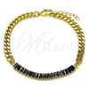 Oro Laminado Fancy Bracelet, Gold Filled Style Miami Cuban and Baguette Design, with Black Cubic Zirconia, Polished, Golden Finish, 03.130.0010.4.07 (05 MM Thickness, 7 Inches Length)