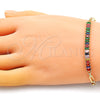 Oro Laminado Fancy Bracelet, Gold Filled Style Paperclip and Baguette Design, with Multicolor Cubic Zirconia, Polished, Golden Finish, 03.130.0011.1.08 (04 MM Thickness, 8 Inches Length)
