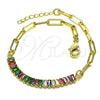 Oro Laminado Fancy Bracelet, Gold Filled Style Paperclip and Baguette Design, with Multicolor Cubic Zirconia, Polished, Golden Finish, 03.130.0011.1.08 (04 MM Thickness, 8 Inches Length)