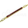 Oro Laminado Fancy Bracelet, Gold Filled Style Paperclip and Baguette Design, with Garnet Cubic Zirconia, Polished, Golden Finish, 03.130.0011.2.08 (04 MM Thickness, 8 Inches Length)