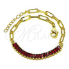 Oro Laminado Fancy Bracelet, Gold Filled Style Paperclip and Baguette Design, with Garnet Cubic Zirconia, Polished, Golden Finish, 03.130.0011.2.08 (04 MM Thickness, 8 Inches Length)