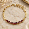 Oro Laminado Fancy Bracelet, Gold Filled Style Paperclip and Baguette Design, with Garnet Cubic Zirconia, Polished, Golden Finish, 03.130.0011.2.08 (04 MM Thickness, 8 Inches Length)