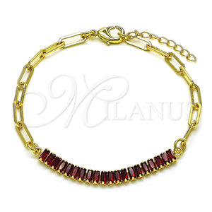 Gold Filled Bracelet — Fancy Bracelet Paperclip and Baguette Design with Garnet — main product view — SKU 149231 | Oro Laminado brazalete — elegante Bracelet Paperclip and Baguette diseño with Garnet — SKU 149231