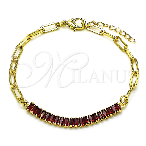 Gold Filled Bracelet — Fancy Bracelet Paperclip and Baguette Design with Garnet — main product view — SKU 149231 | Oro Laminado brazalete — elegante Bracelet Paperclip and Baguette diseño with Garnet — SKU 149231