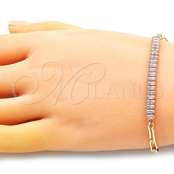 Gold Filled Bracelet — Fancy Bracelet Paperclip and Baguette Design with Pink — alternate product view — SKU 149232 | Oro Laminado brazalete — elegante Bracelet Paperclip and Baguette diseño with Pink — SKU 149232