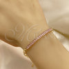 Oro Laminado Fancy Bracelet, Gold Filled Style Paperclip and Baguette Design, with Pink Cubic Zirconia, Polished, Golden Finish, 03.130.0011.3.07 (04 MM Thickness, 7 Inches Length)