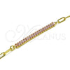 Oro Laminado Fancy Bracelet, Gold Filled Style Paperclip and Baguette Design, with Pink Cubic Zirconia, Polished, Golden Finish, 03.130.0011.3.07 (04 MM Thickness, 7 Inches Length)