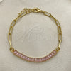 Oro Laminado Fancy Bracelet, Gold Filled Style Paperclip and Baguette Design, with Pink Cubic Zirconia, Polished, Golden Finish, 03.130.0011.3.07 (04 MM Thickness, 7 Inches Length)